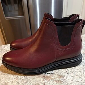 Mens Classic Oxblood Leather Boots 11 Cole Haan Slip On Rubber Sole